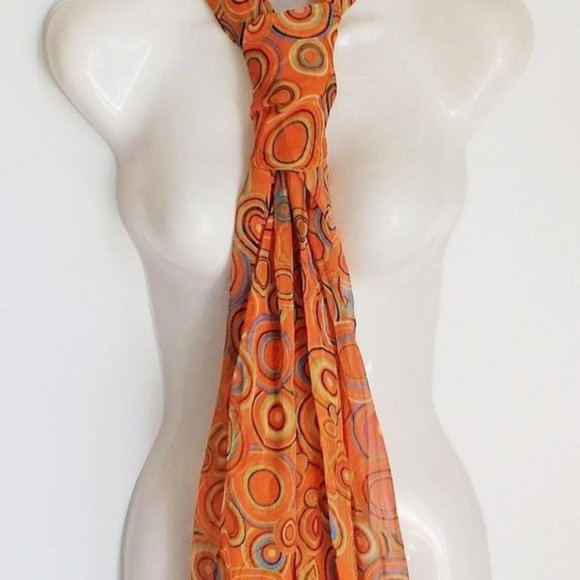 Orange Fashion Scarf with Multicolor Concentric Circle print - Picture 6 of 6